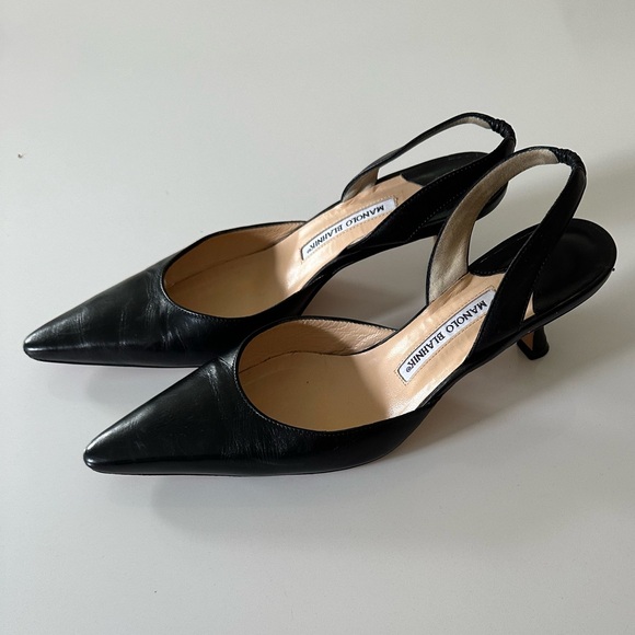 Manolo Blahnik - CAROLYNE 50 Black Nappa Leather Slingback Pumps - Picture 4 of 12
